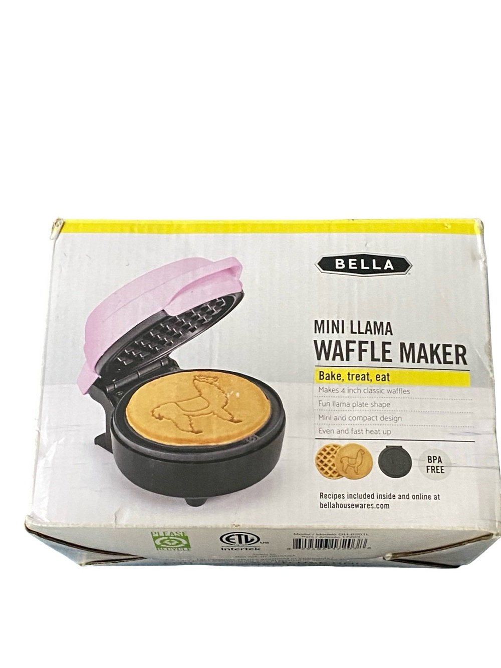 Bella Llama Waffle Maker Electric Nonstick Single Serve Breakfast Iron Cooker
